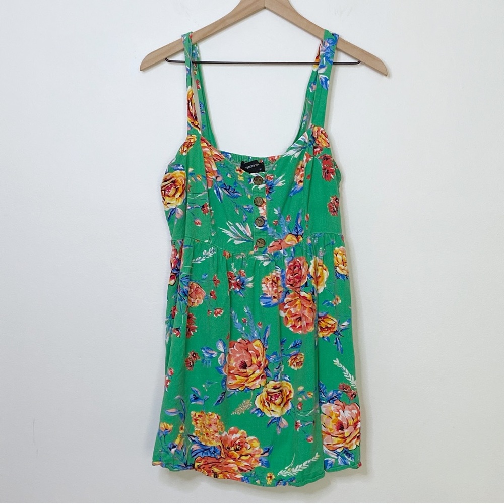 Forever 21 Plus Green Floral Button Sleeveless Tank Top Blouse Size 0X